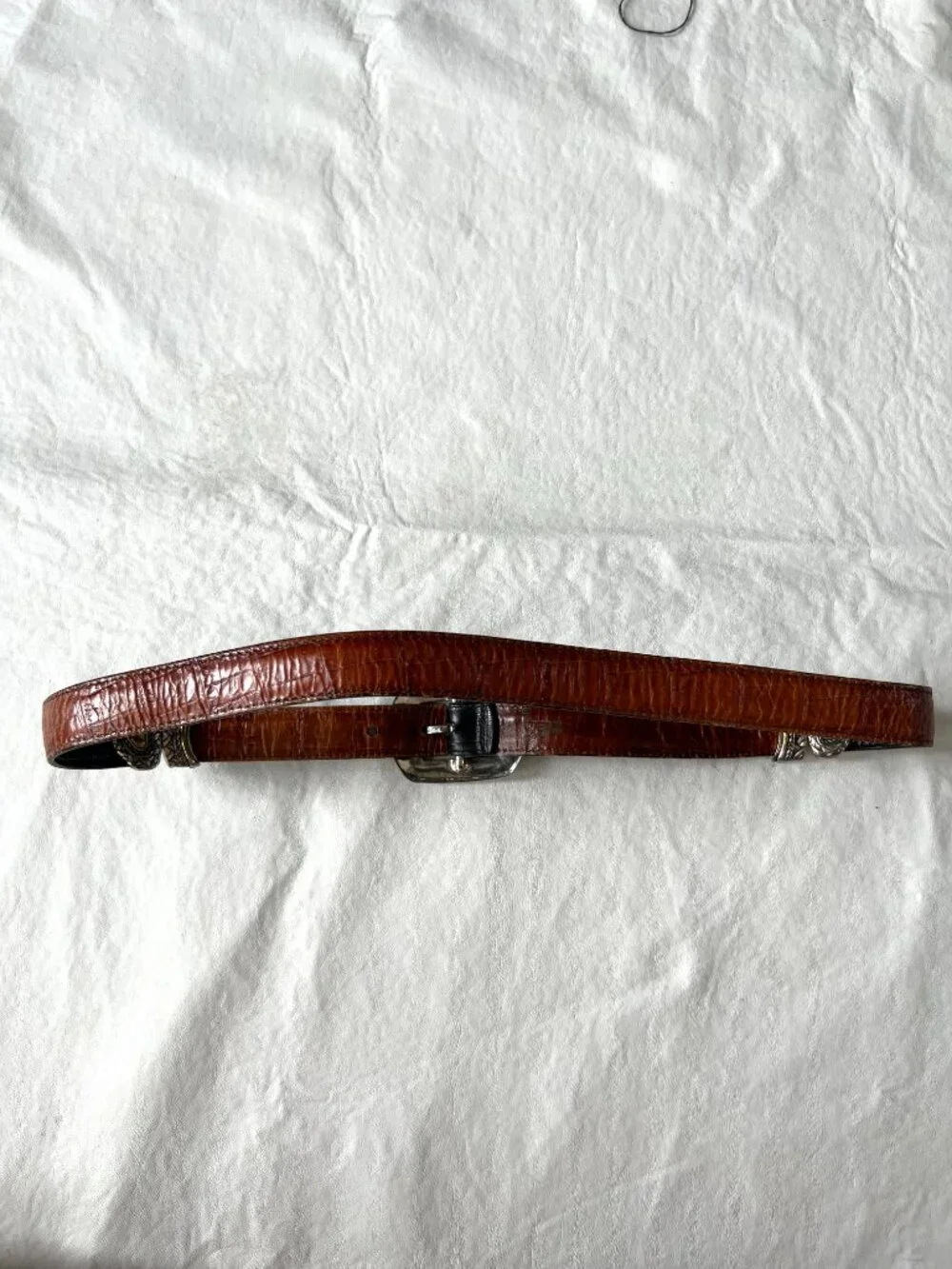 Brighton leather belt Marcus Two-Tone Reversible metal links size 32 hearts